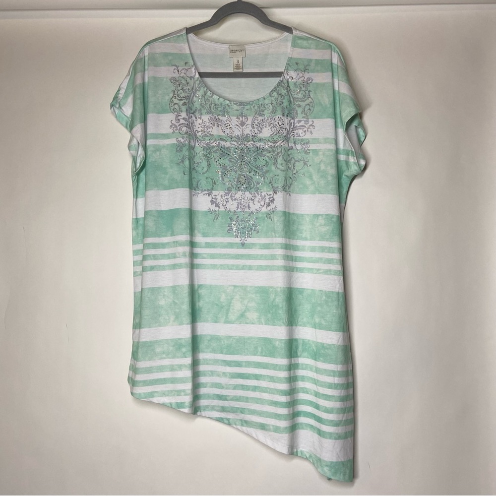 Zenergy Chico's 3 XL Extra Large 16 Presley Beaded Asymmetrical Tunic Top Shirt